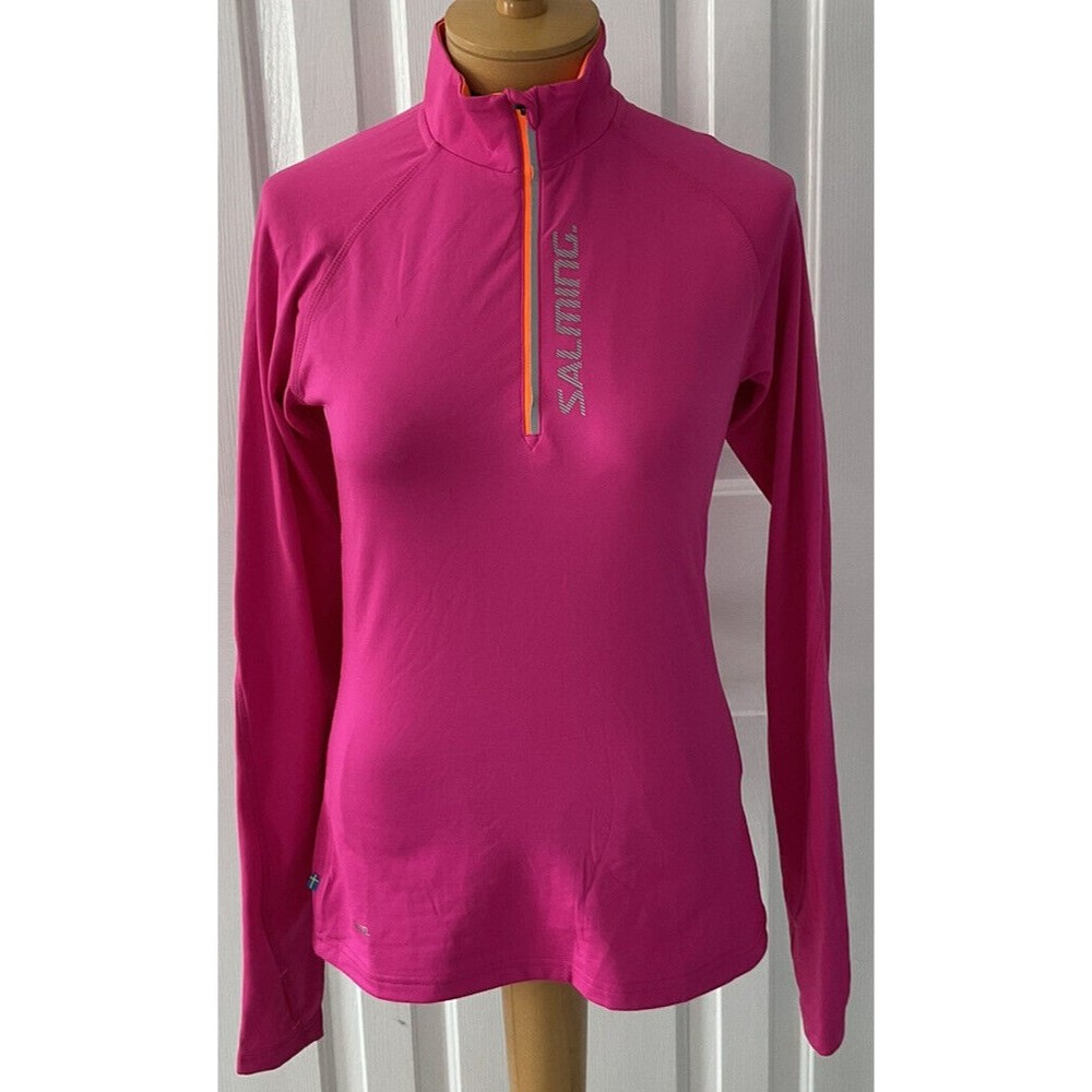 Salming Womans Cool Feel Long Sleeve 1/4 Zip Pull Over Jacket Pink Size Small